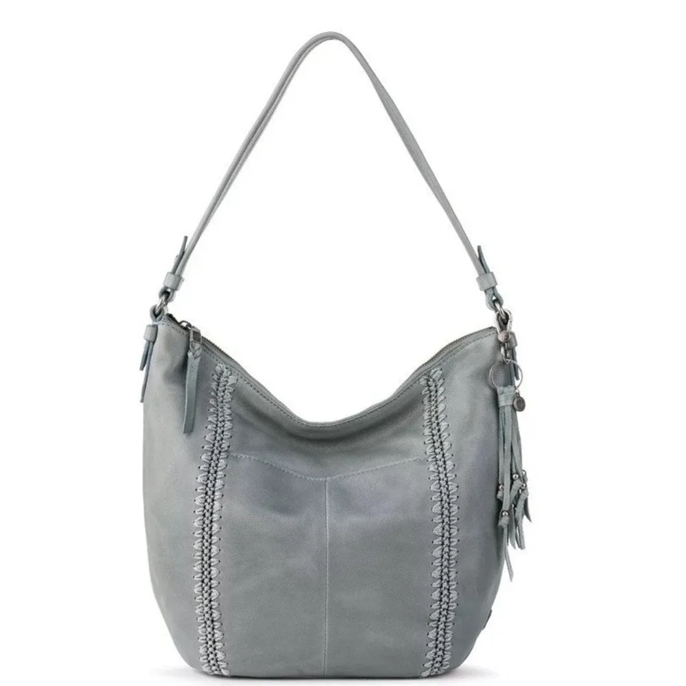 The Sak Sequoia Hobo‎ Purse Slate Crochet Leather Handbag